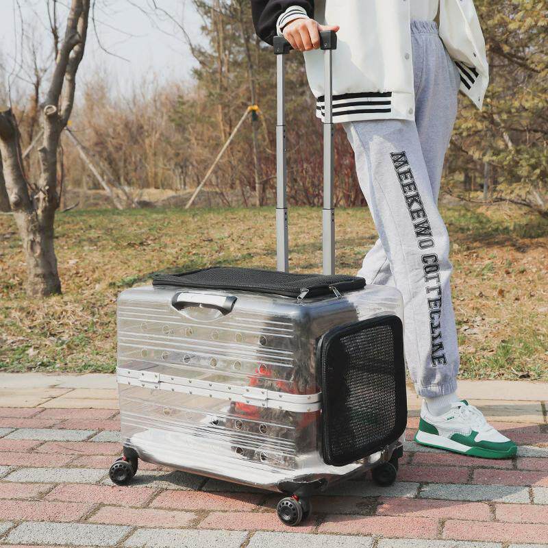 新款宠物拉杆箱大型猫包狗狗两只宠物透明旅行箱便携大容量外出包
