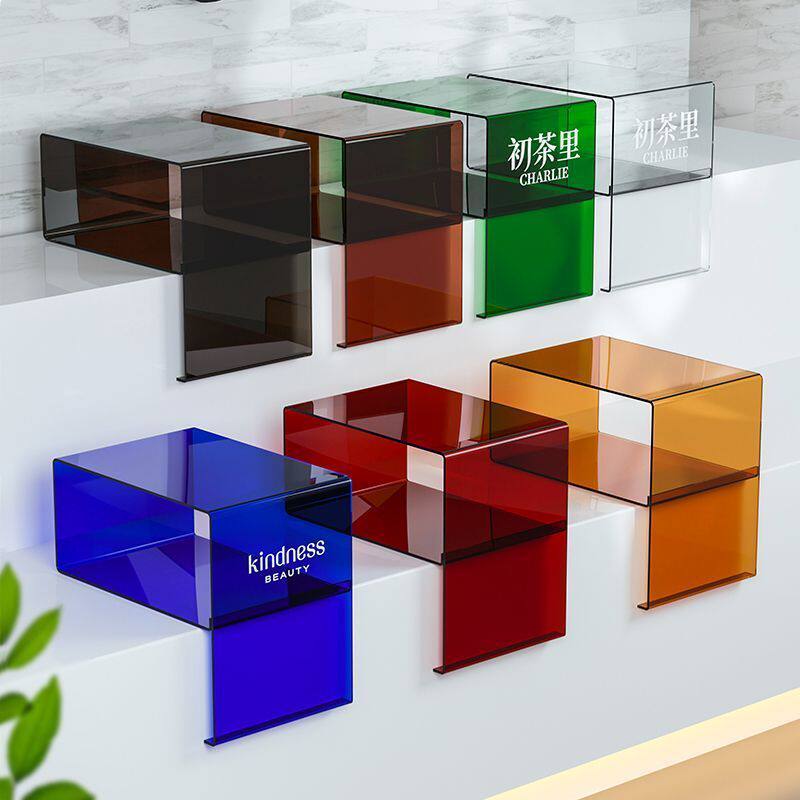 方形展示台桌面奶茶店展示前展台彩色亚克力流水台展示架书架