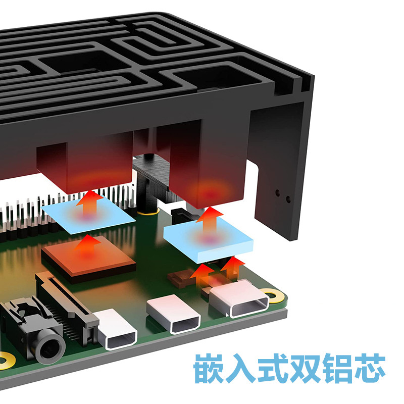 树莓派4b外被动散热盒子raspberry pi 4代b+保护壳铝合金外壳插卡