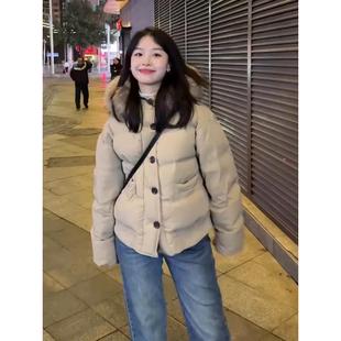 羽绒服女冬季 大毛领90白鸭绒短款 小个子加厚卡其色面包服棉衣外套
