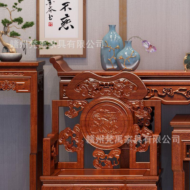 中式仿古中堂六件套花梨木实木中式佛台农村堂屋八仙桌椅供桌条案图片