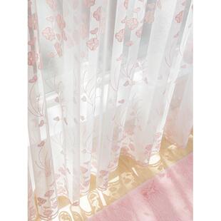 26x8公主风窗帘纱帘粉色落地飘窗卧室遮光窗帘布窗纱绣花韩式 窗帘