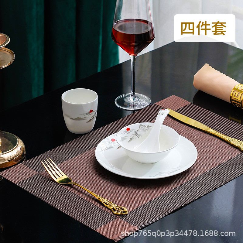 中式酒店陶瓷摆台餐具餐厅会所高档四件套餐套骨碟翅碗汤勺杯盘子