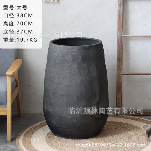 侘黑风寂陶缸复古字画陶罐花园造景园林手工土陶透气大型民宿装饰