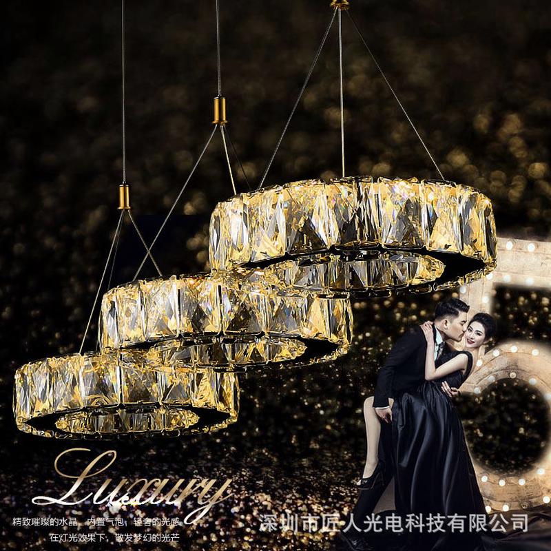 热销餐厅灯led水晶餐厅吊灯三头现代简约圆形客厅饭厅吧台餐桌餐