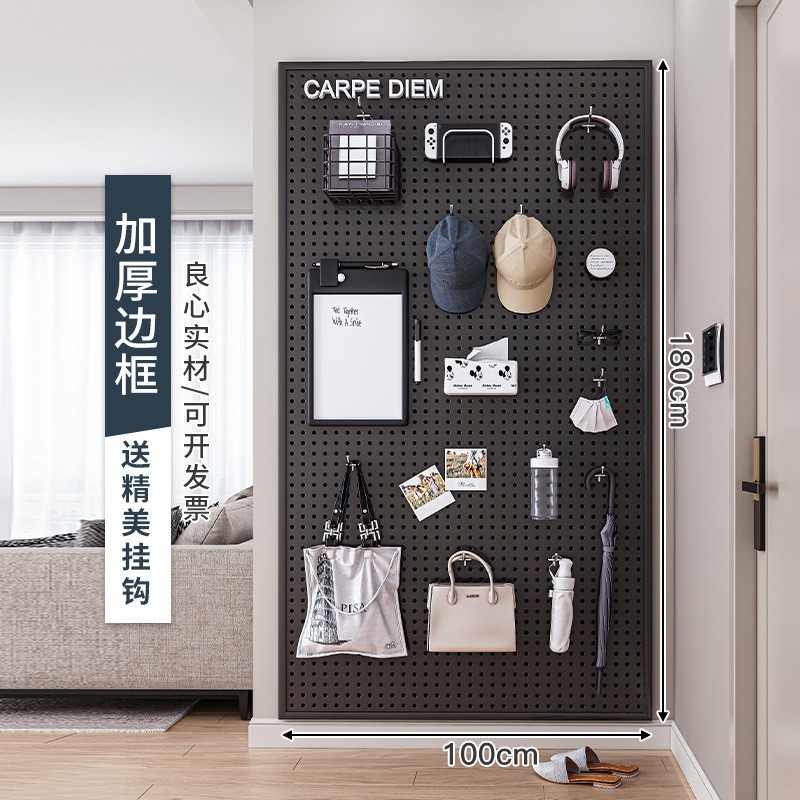 不锈钢洞洞板墙上置物架圆孔展示收纳饰品五金工具万能挂板墙货架