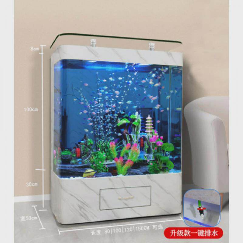 鱼缸客厅大型家用欧式箱双圆弧形落地大中型免换水族靠墙增氧造景