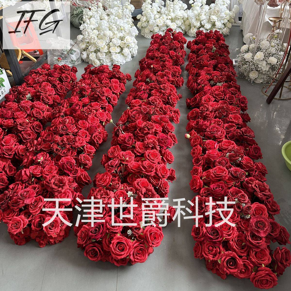 外贸热销大红色花排仿真花婚礼庆典
