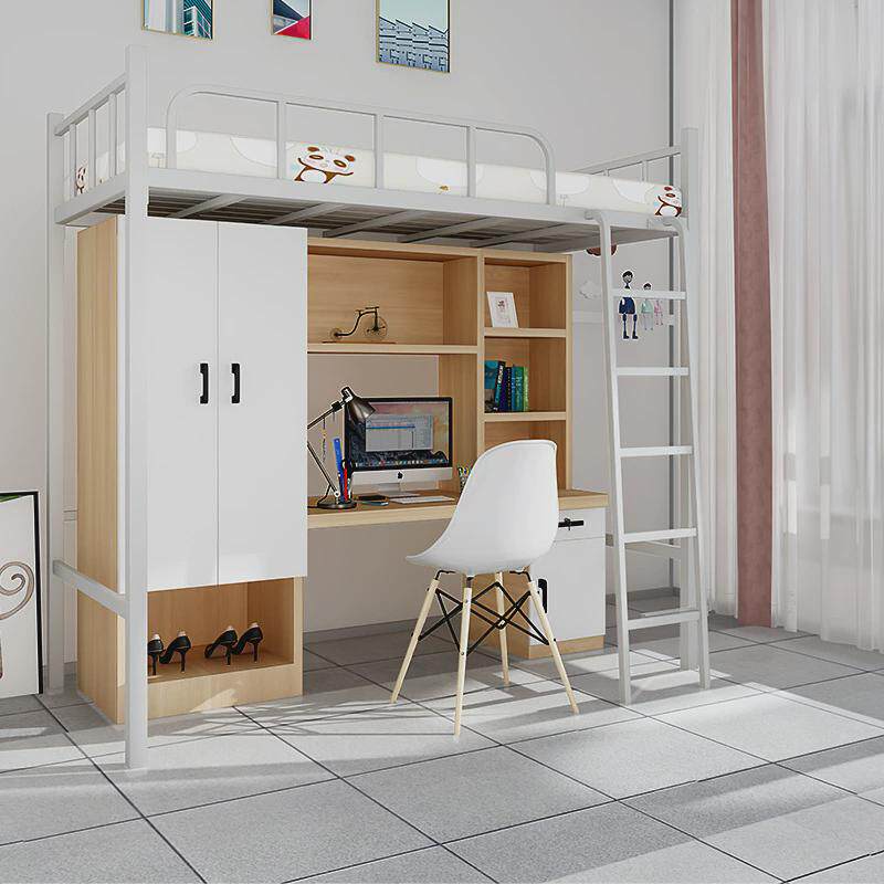 上床下桌组合床员工高架床铁艺床大学生公寓床书桌衣柜一体宿舍