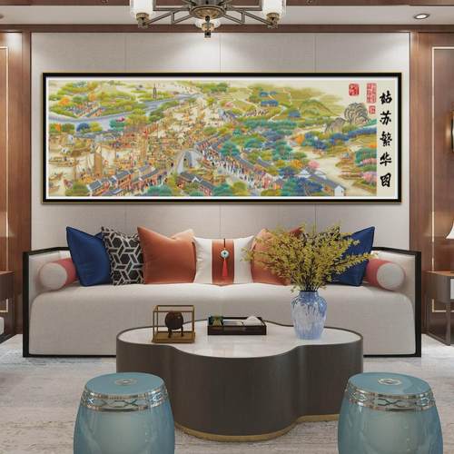 姑苏繁华图十字绣客厅大幅人物风景画名画刺绣大格古风古韵古娟布