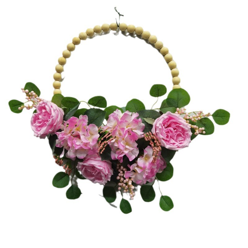 仿真牡丹花绣球花尤加利装饰门花环家居叶挂壁挂场景道具