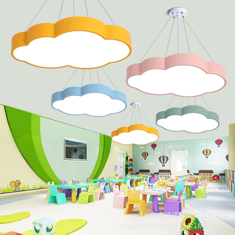 幼儿园白色云朵吊灯儿童房吸顶灯学校教室过道培训机构格栅大厅灯