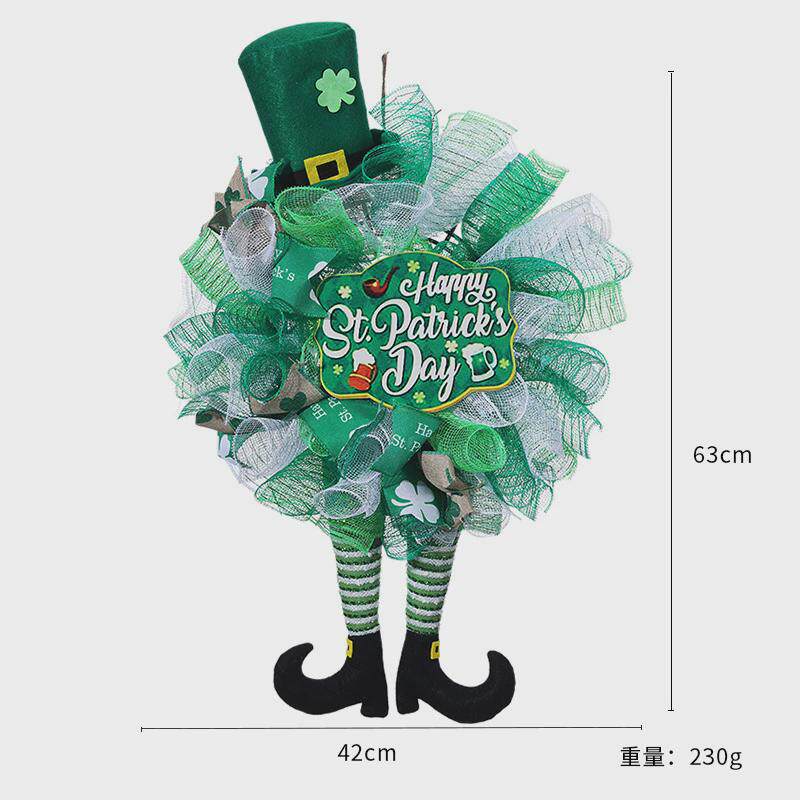 纵鸿圣帕特里克节花环挂饰爱尔兰节节日场景装饰品无脸娃娃门挂