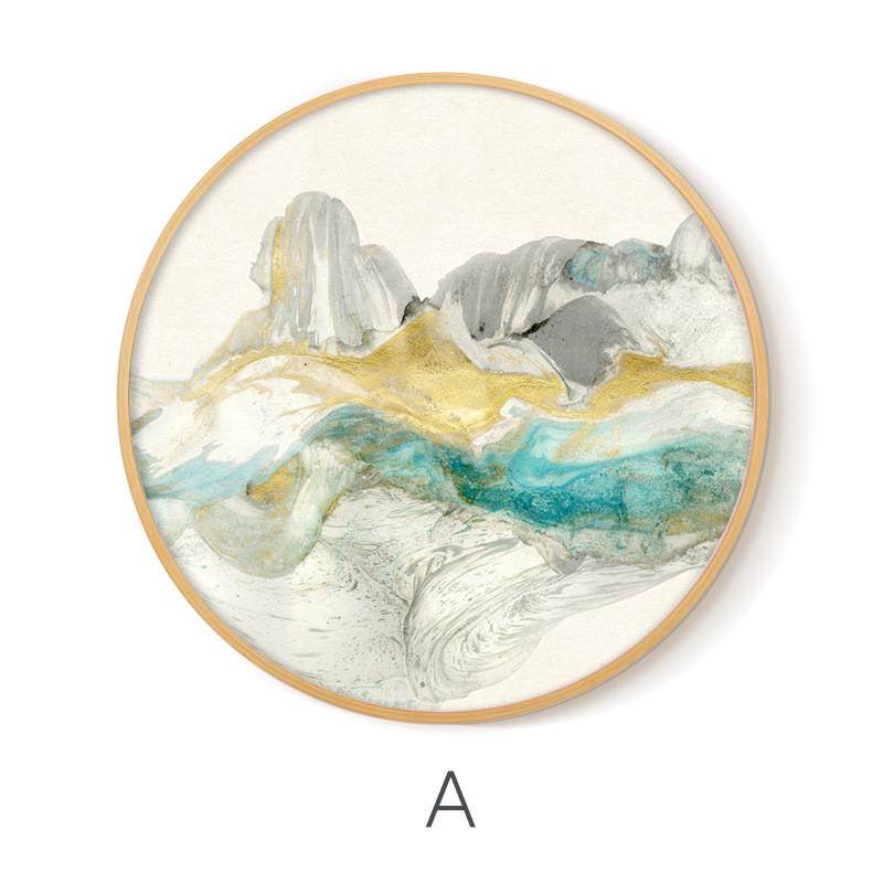 装饰画圆框新中式玄关书房办公室实木抽象挂画酒店餐厅壁画茶馆,家居饰品,现代装饰画,淘宝优惠券,粉丝福利购,淘宝优惠卷