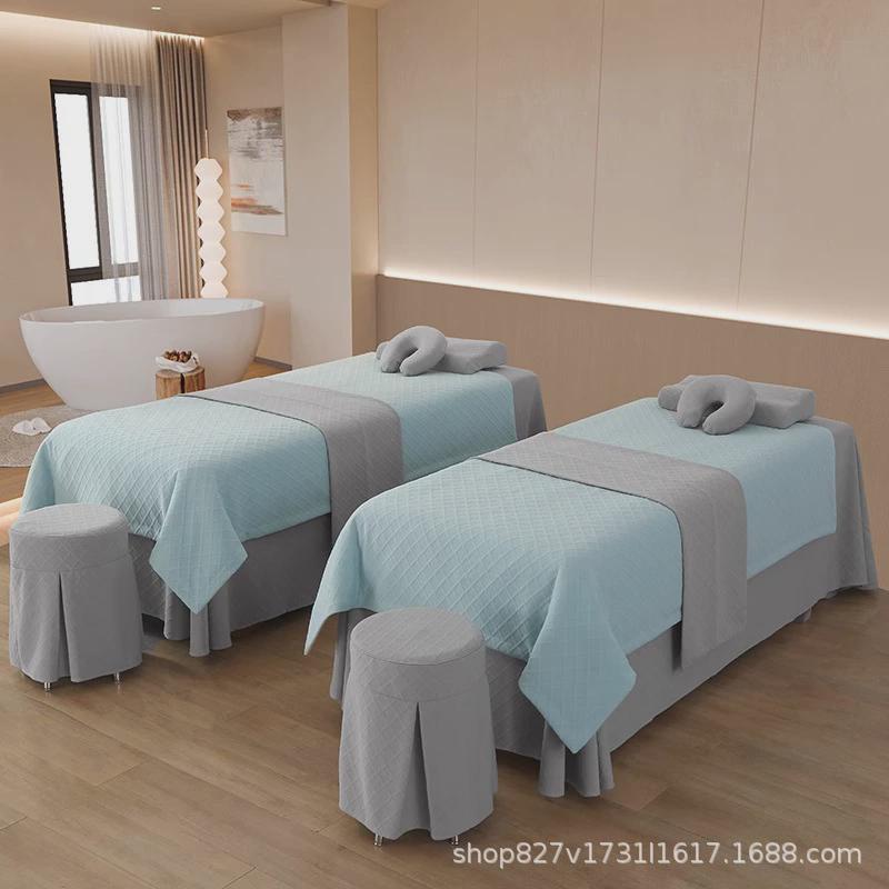 高档美容床罩四件套亲肤全针织棉美容院床罩床罩按摩理疗床单床套