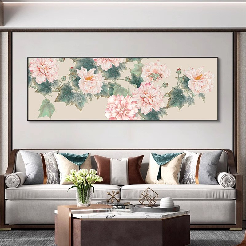 牡丹花开富贵图客厅挂画新中式装饰画大尺寸卧室壁画沙发背景墙画