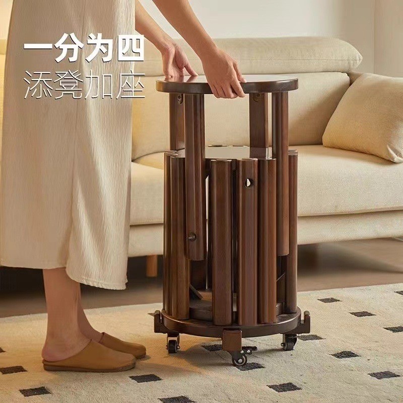 四喜叠叠凳实木多功能圆凳子茶几家用可叠放凳现代吃饭登子餐桌凳