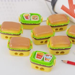 削铅笔小学生奖品幼儿园礼品 创意仿真汉堡双孔卷笔刀橡皮文具套装