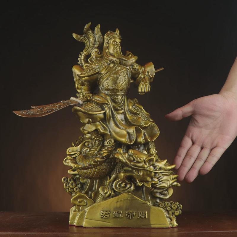 铜关公骑关帝圣君黄铜武财神摆件站龙神像龙关公关二爷站关公