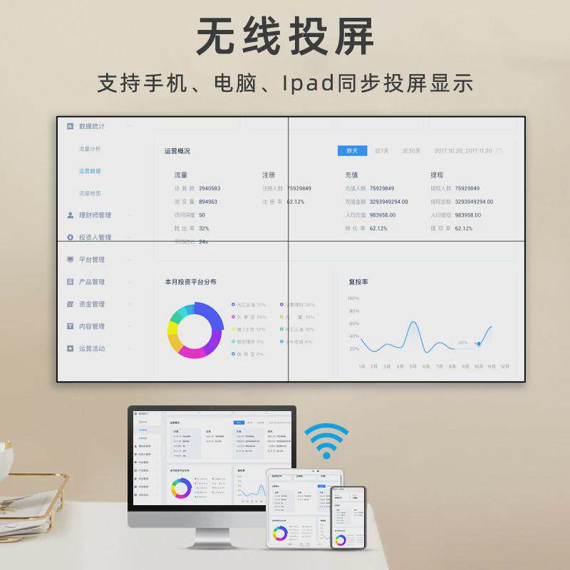 全尺寸壁挂液晶拼接广告屏高清窄边控一体广告机触网络监控电视墙