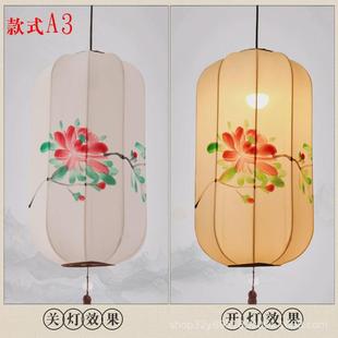 式布艺手绘宫灯仿古典灯笼餐厅茶楼过道创意冬瓜长形布艺吊灯具