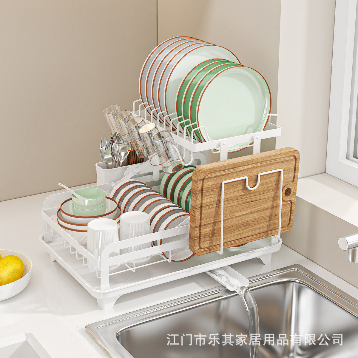 厨房台面免安装碗碟架双层刀叉水杯收纳沥水折叠碗碟储物架置物架