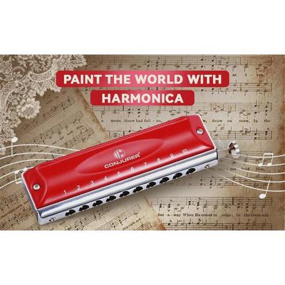 魔术师conjurer乐器无膜10孔半音阶学生入门口琴专业演奏练习红蓝