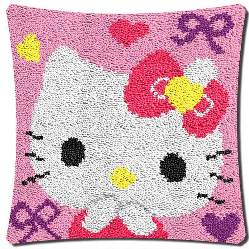 段段绣抱枕diy十字绣毛线绣段段绣地毯绣 哈喽kitty图案花纹