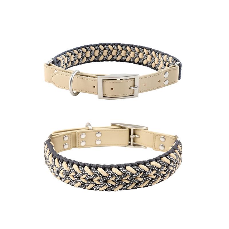 跨境新款狗绳纯手工编织狗颈圈狗链宠物项圈牵引绳中大型犬遛狗绳