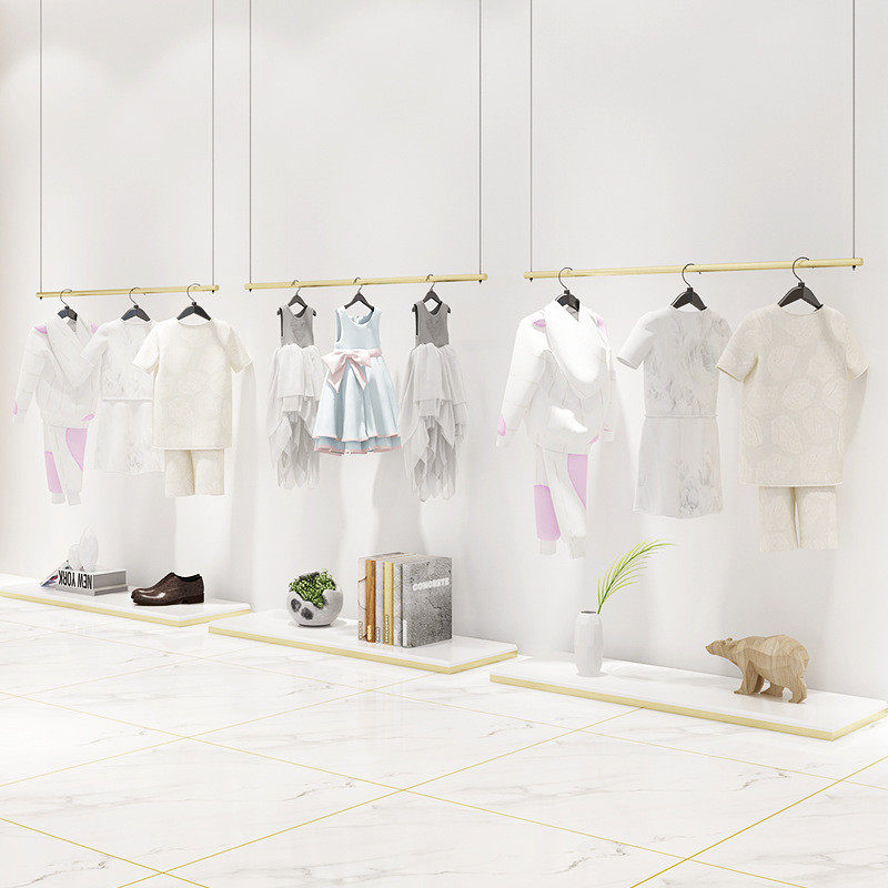 服装店展示架上墙吊杆吊架悬挂衣架子童装店创意挂衣货架金色展架