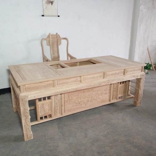 老榆木茶桌椅组合白茬办公室实木茶台白坯白胚彷古功夫茶道桌