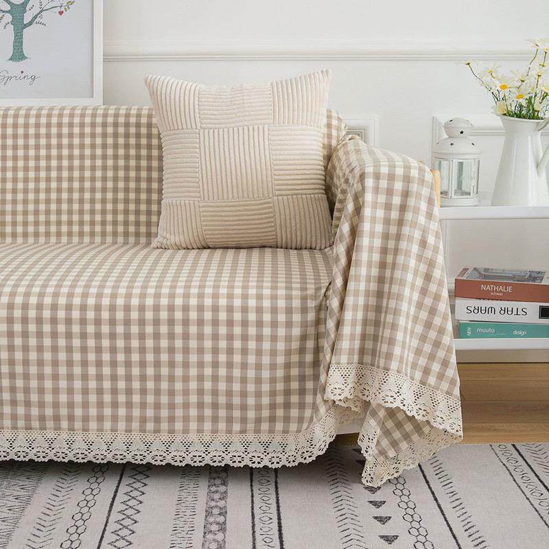 棉麻布艺格子沙发巾小红格沙发全现代简约一体四季盖巾盖布