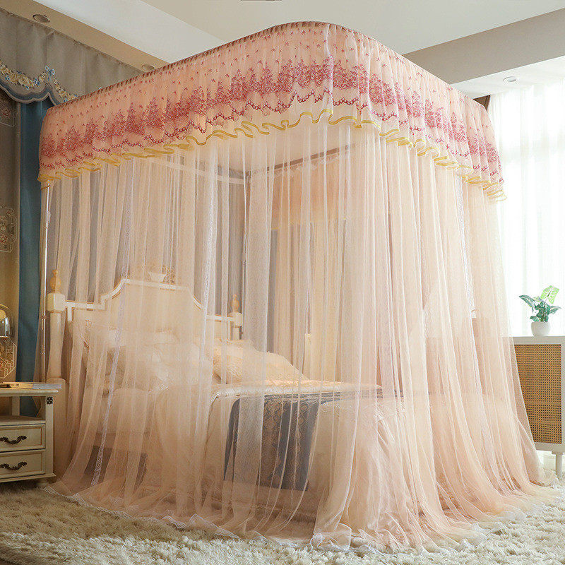 u型导轨床帘三开门落地公主风蚊帐宫廷家用轨道式蚊帐1.5m1.8米床