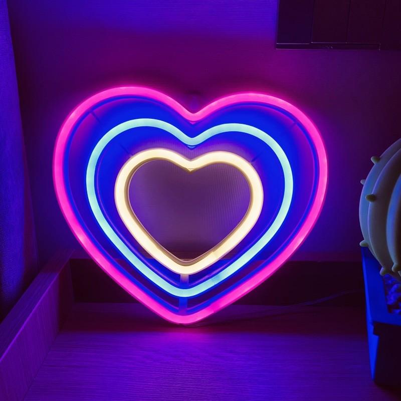 led霓虹灯三色约会造型灯情人节春节装饰爱心装饰浪漫氛围小夜灯
