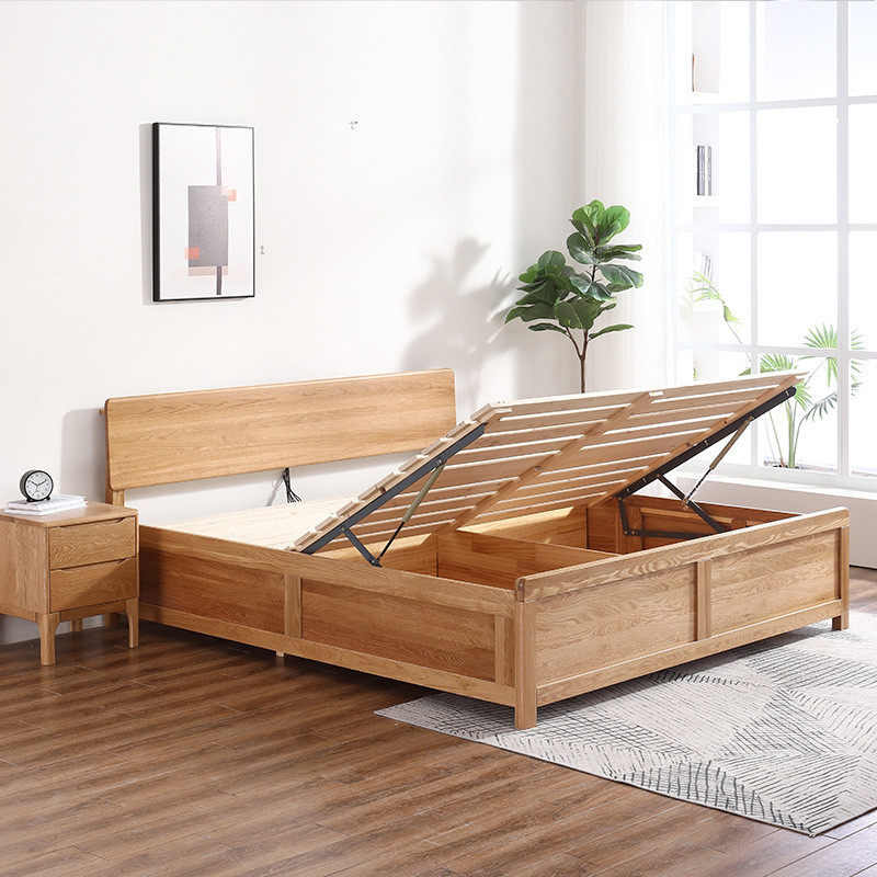 橡木全实木高箱床1.8米储物箱体床1.5米现代简约北欧抽屉双人床