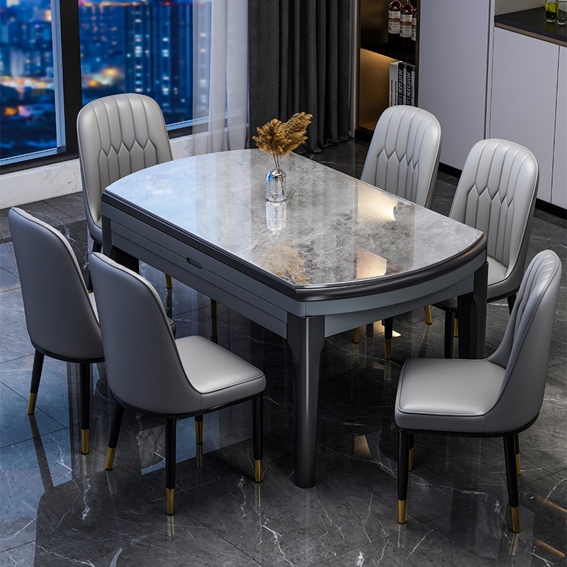 实木岩板餐桌现代简约轻奢家用小户型伸缩折叠可变圆桌子吃饭2025