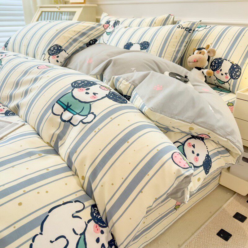 新款全棉印花喷气四件套加厚磨毛批发学生宿舍春秋床单被套三件套