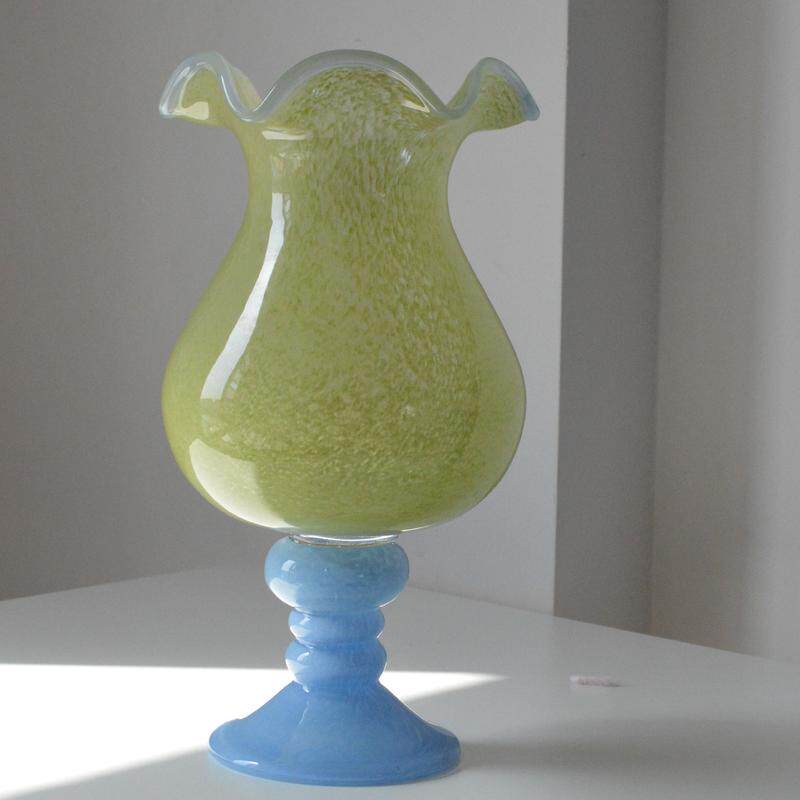 热销出口粉色法式复古高脚铃兰风灯花瓶中古琉璃插花玻璃花器高级,家居饰品,装饰摆件,淘宝优惠券,粉丝福利购,淘宝优惠卷