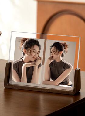 46N相框摆台洗照片定制实木感两张两联6寸8相册透明摆件打印