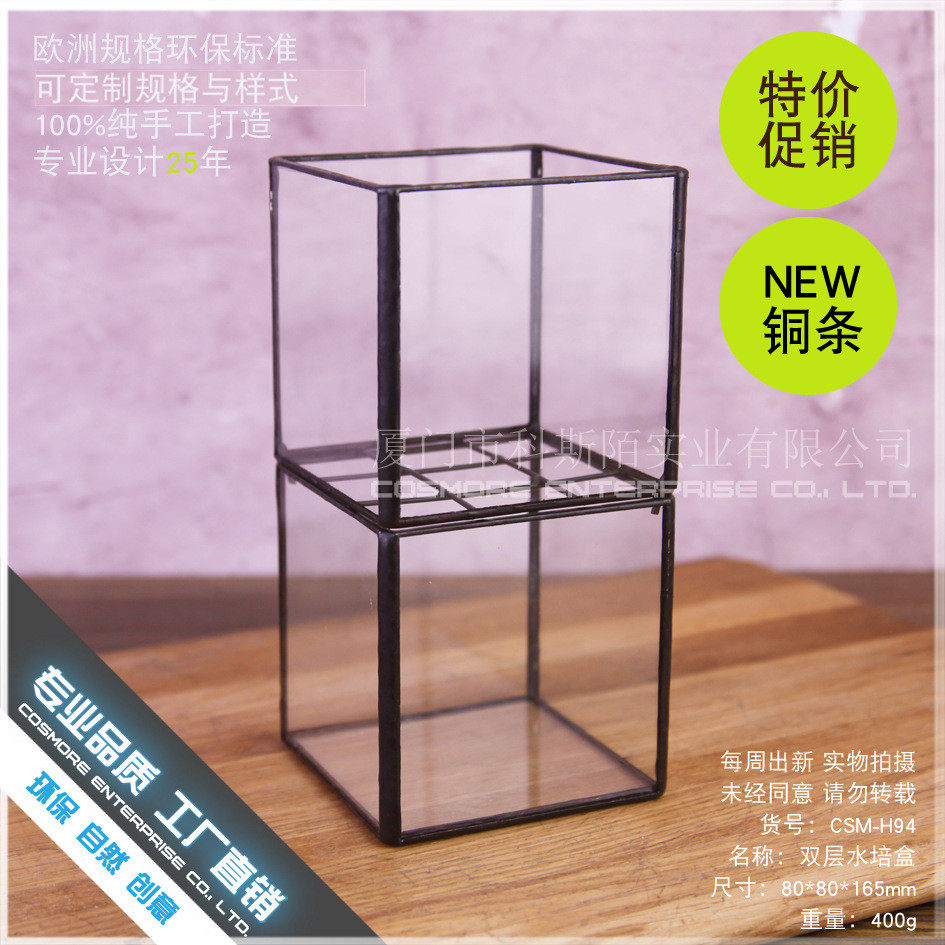 盒透明玻璃花瓶双层水培现代简约客厅摆件绿萝空气凤梨花瓶玻璃瓶