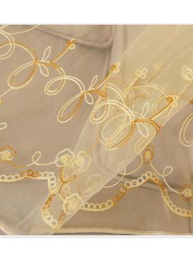 58c1紫色绣花窗帘布料纱帘韩式田园客厅定制卧室阳台窗双层装饰