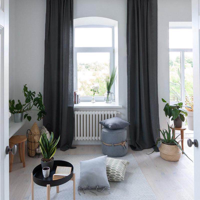 北欧纯亚麻窗帘遮光布帘飘窗卧室客厅窗帘布简约现代棉麻定制