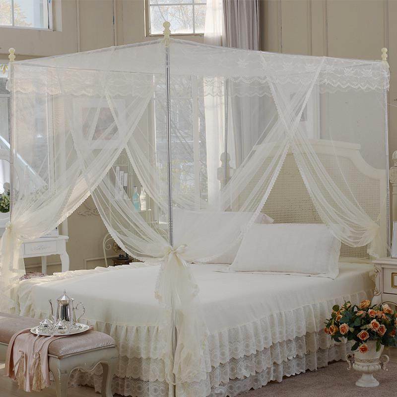 三开门方顶蚊帐新边纺织简约不锈钢支架蚊帐秋冬透气型方顶蚊帐