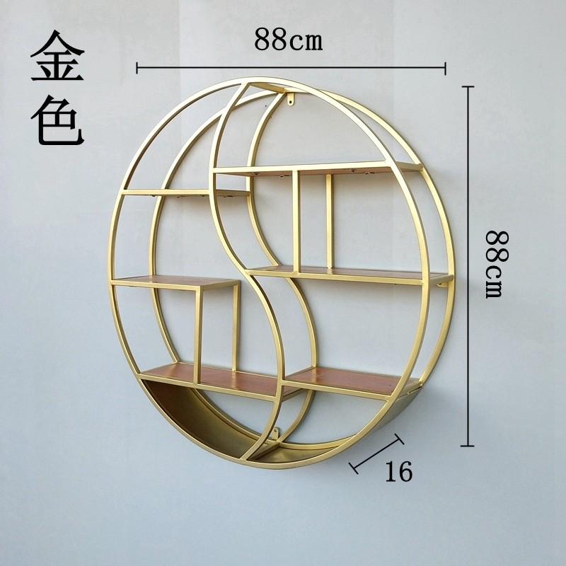 复古客厅壁挂铁艺置物架欧式创意实木书架隔板墙上装饰圆形展示架