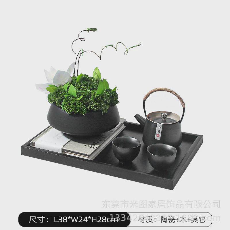 新中式盆栽软装仿真花艺柜桌摆设会议桌花酒店茶桌餐厅中间摆件