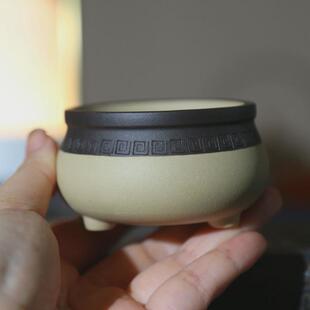 盆景盆孙伟 紫砂花盆回纹三足圆形小盆仿古菖蒲盆景盆手工日式
