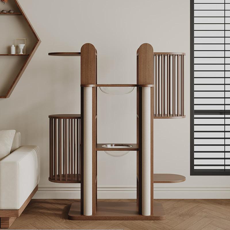 实木猫爬架猫窝猫树一体大型猫缅因多猫豪华家用胡桃多木色猫跳台