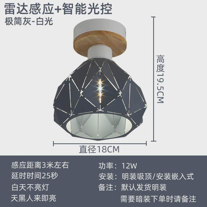 走廊智能光控人体感应灯家用过道入户玄关北欧简约阳台led吸顶灯