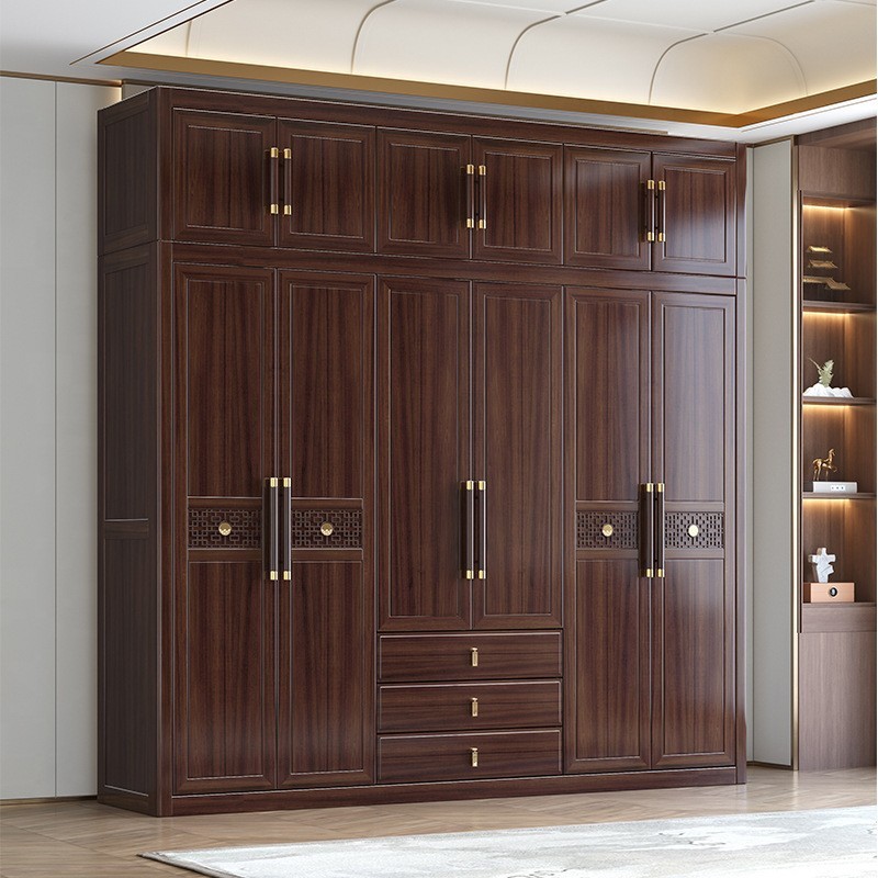 乌金木衣柜极简家具家用卧室轻奢实木衣柜现代高端新中式储物衣橱