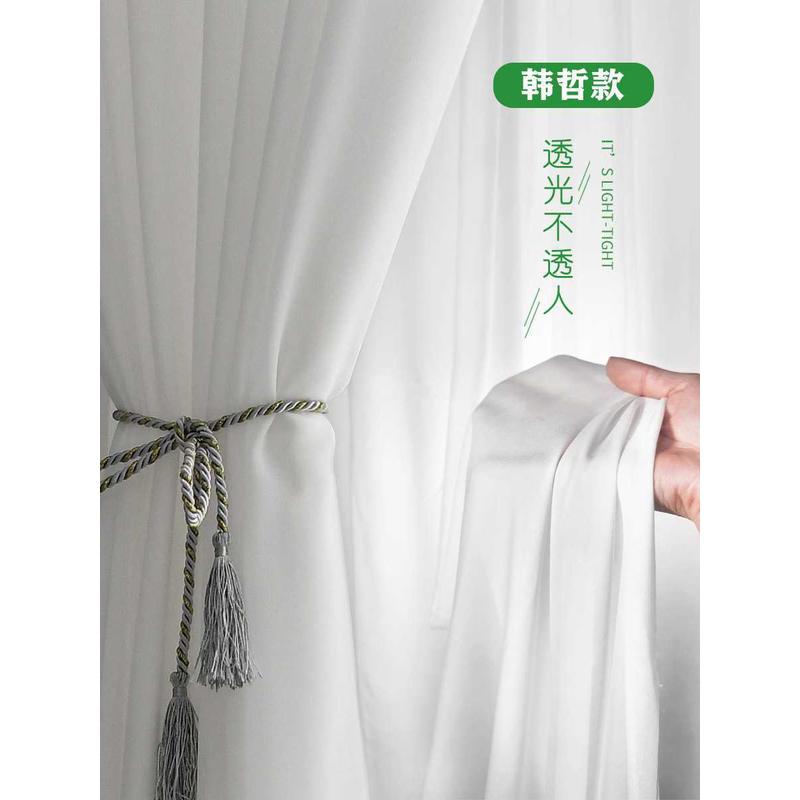 天丝绒透光不透人白色韩折窗帘纱自建房加高3米客厅新品纱帘阳台